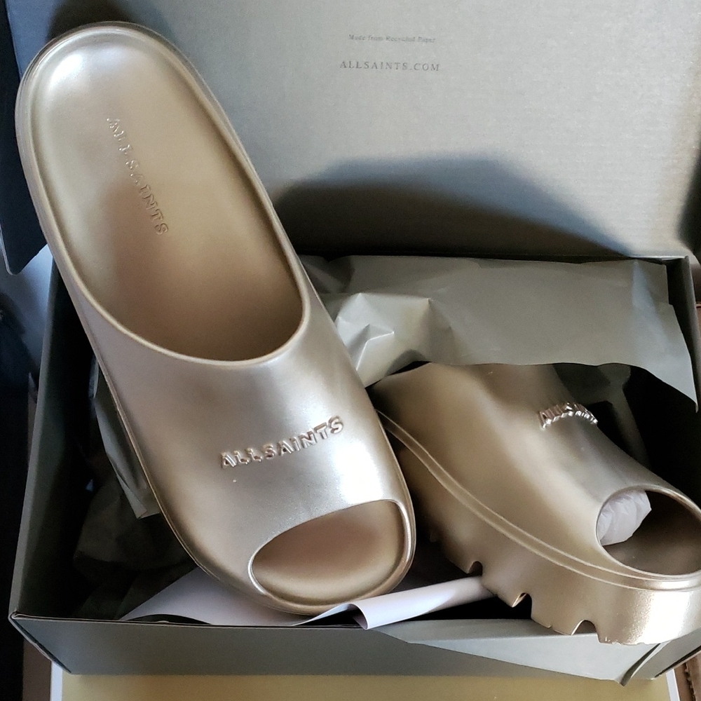 All Saints Gold Women's Slide Sandals